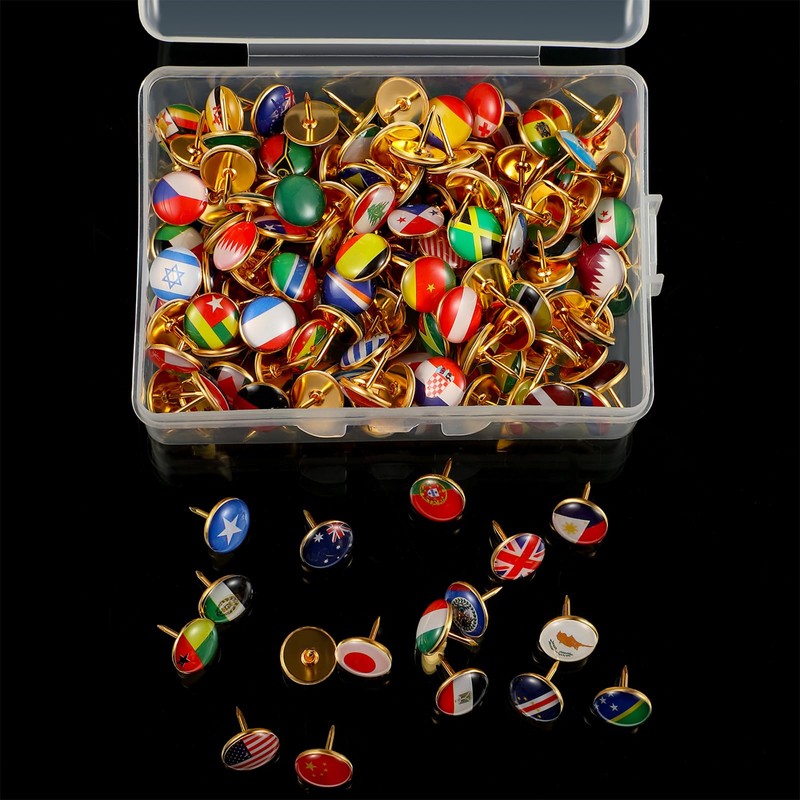 194 Pieces Creative Push Pins National Flag Pins Thumb Tacks