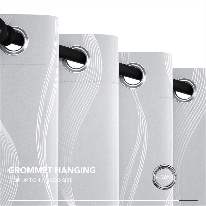 Deconovo Silver Wave Print Blackout Curtains - Thermal Insulated &