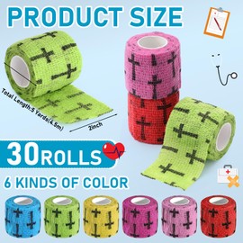 Threlaco 30 Pcs Cross Athletic Wrist Tape Self Adhesive Elastic Christian Tape 2 Inch x 5 Yard Non Woven Religious Wrist Wrap for Sports Baseball Football Soccer Volleyball Trainers(Colorful)
