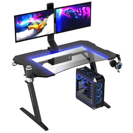Atlantic Dardashti PC Computer, Home Office Gaming Table Z Shaped Gamer Workstation with Cup Holder and Headphone Hook, Z1-21, Powder coated finish, Midnight Desk