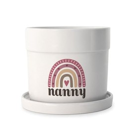 CafePress Nanny Grandma Rainbow 4" H x 4.5" Unique Porcelain Planter Decorative Flower Pot with Removable Saucer