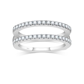 Boieiyftrp Moissanite Half Eternity Enhancer Ring for Women D Color VVS1 S925 Sterling Silver Plated 18k White Gold Stackable Wedding Promise Anniversary Ring Her.（6）