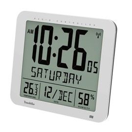 Youshiko Jumbo Large Radio Controlled Wall Clock (UK & Ireland Version/Premium Quality/Clear Display), Large 3.27 inches Time digits, Temperature/Humidity display (Silver)