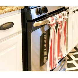 Red Cotton Kitchen Towels Set of 3, 100% Cotton Dish Towels, Reusable Kitchen Dishtowels Quick Dry, Striped Tea Dish Towels, Cooking Kitchen Hand Towels, Restaurant Bar Cleaning Cloth 18x28