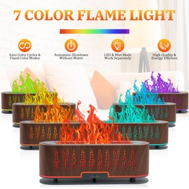 Essential Oil Diffusers, Flame Air Diffuser Humidifier, 200ml Aromatherapy Diffuser with 2 Mist Mode 4 Timer Up & Waterless Auto-Off Protection for Bedroom Home (Wheat-Dark Brown)