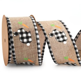 LaRibbons Easter Ribbon Wired 2.5 Inch x 12 Yards, Buffalo Bunny Carrot Wired Edge Ribbon for Easter Baskets Spring Crafts Wrapping Wreath Bow DIY Decorative