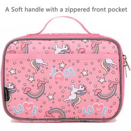 FlowFly Kids Lunch box Insulated Soft Bag Mini Cooler Back to School Thermal Meal Tote Kit for Girls, Boys, Unicorn