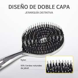 HALOVIDA Cepillo para Cabello con Cerdas Mixtas de Jabalí y Nailon, Cojín de Aire Elástico, Antiestático y de Masaje Capilar, Deja el Cabello Suave y Sin Frizz (1 unidad)