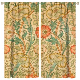 Vintage Plant Curtains, Kennet William Morris Art Deco Drapes, Flower Classic Print Decoration Lightweight Decorative Panels Set of 2 and Rod Pocket 42x45in