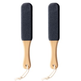2 Pumice Stones for Feet, Foot Scrubber Hard Skin Remover with Wooden Handle, Professional Foot File for Dead Skin, Callus, Cracked Heels, Dry and Wet Use, Black