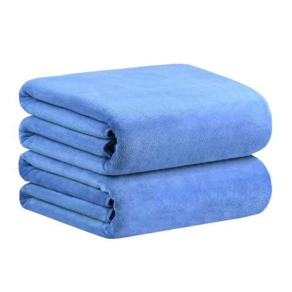 2 Piece Stylish Blue Oversized Beach Towel Set, Fluffy Highly