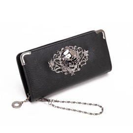 Ecohaso Skull Purses for Women, Zip Around Goth Wallet Large Capacity Long Purse Credit Card Clutch Wristlet for Women (Black)