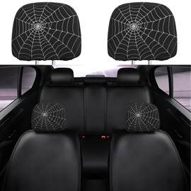Dujiea 2 Pack White Spider Web Car Headrest Covers, Universal Soft Car Seat Head Rest Cover Protector, Vehicle Accessories Fabric Headrest Cover for Cars Vans Trucks