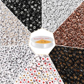 2000 PCS 4×7 mm Letter Beads for Friendship Bracelets Making Kit, A-Z Round Acrylic Alphabet Beads and Heart Beads with Clear Elastic String for Friendship Bracelet Necklace Jewelry Crafts Making