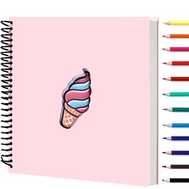 CAGIE Sketch Book for Kids, Hardcover Spiral Sketchbook for Drawing 100 Sheets (68lb/100gsm), 9" x 9" Cute Sketch Pad Acid Free Drawing Book with Pencils Set, Gifts for Kids, Girls, Adults, Pink