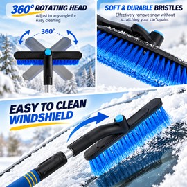 3-in-1 Extendable Snow Brush and Ice Scraper for Cars – Detachable Snow Shovel with Foam Grip for Winter Windshield Cleaning