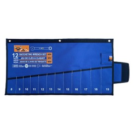 BULL TOOLS Tool Roll Up Pouch Wrench Organizer Retched Bag Waterproof Printed Ballistic Polyester Canvas for Gear Drive User Portable Easy Grip 12 Pocket Metric - Blue - (Tools are not included)