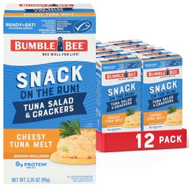 Bumble Bee Snack On The Run Cheesy Melt Tuna Salad with Crackers Kit (Pack of 12) - Ready to Eat Protein Snack Pack - 9g Protein per Box - Wild Caught MSC Certified Tuna