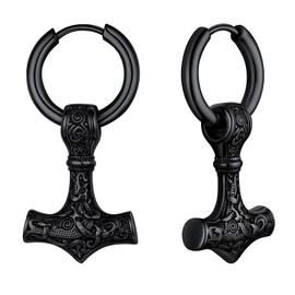 Thor Hammer Earrings Norse Viking Jewelry for Women Black Stainless Steel Mens Punk Celtic Knot Ear Drops