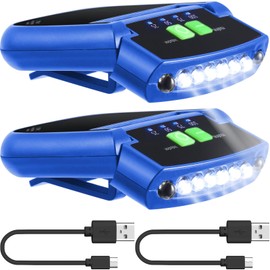 Mudder 2 Pieces LED Clip on Cap Lights USB Rechargeable Cap Flashlight Clip Waterproof Ultra Bright Hat Hands-Free Light Flashlight Headlamp for Fishing Camping Hand Work (Blue)