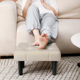 HOUCHICS Small Footstool Ottoman,Velvet Soft Footrest Ottoman with Wood Legs,Sofa Footrest Extra Seating for Living Room Entryway Office(White 2PACK)