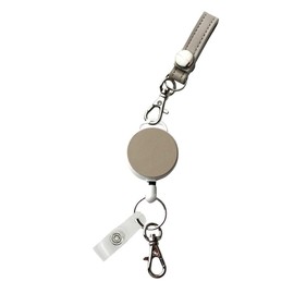 Leather Mini Strap Loop with Elastic Reel Cowhide Leather Made in Japan Pass Case Key Lost, beige
