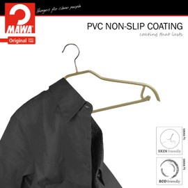 MAWA by Reston Lloyd Silhouette Series Non-Slip Space Saving Clothes Hanger with Bar & Hook for Pants and Skirts, Style 41/FRS, Set of 12, Gold
