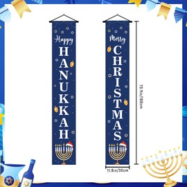 Hanukkah Decorations Happy Hanukkah Merry Christmas Banner Decor for Front Door Porch, Chanukkah Xmas Banners Decorations for Home Office Classroom Xmas Party Hanging Decor Supplies