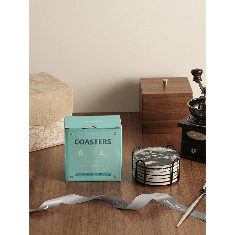 LIFVER Coasters Set of 6, Coasters for Drinks Absorbent Stone