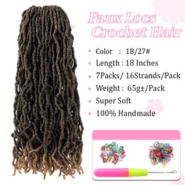 Umylar Faux Locs Crochet Hair 18 Inch Soft Locs 7 Packs Extensible Pre Looped Faux Locs Crochet Hair For Black Women Synthetic Hair Extension(18 Inch, 1B/27#)