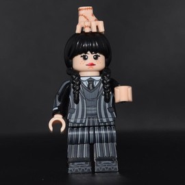 Wednesday Addams Custom Block Minifigure - Perfect for WednesdayFans - Friends: With Skirt, Umbrella and large Thing