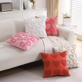 KOOLIFE Heart Love Cute Beige Valentines Throw Pillow Covers 18x18 Inch Set of 2 Valentines Day Pillow Covers for Couch Sofa Home Decor Decorative Cushion Covers for Neutral Valentines Day Decorations