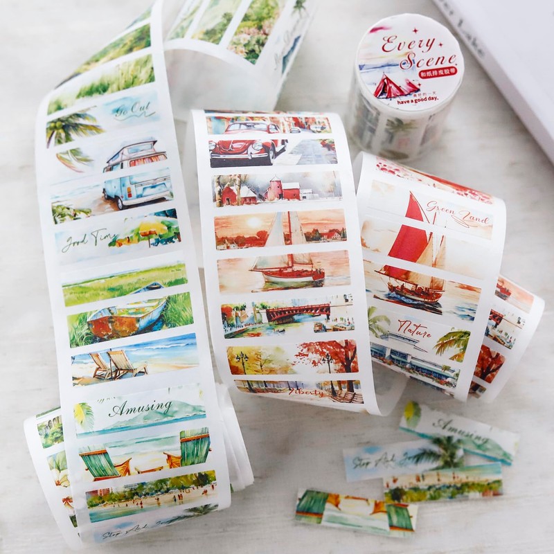 Alideco 6pcs Decorative Adhesive Tapes Travel Scenery Washi Tape Great