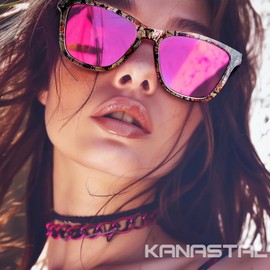 KANASTAL Sunglasses for Women Polarized Pink Sunglasses Womens Sun Glasses UV400 Protection Square Pink Shades Trendy Colored Frame for Driving Party Traveling