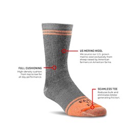 Farm to Feet St. Louis Full Cushion 3/4 Crew Merino Wool Socks - Grey/Orange, Large
