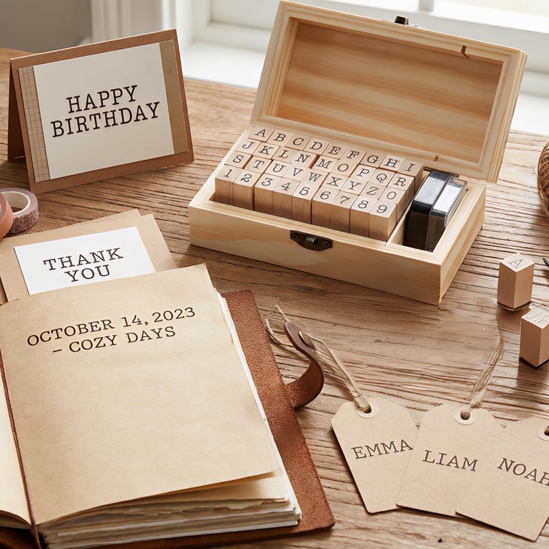 36 PCS Wooden Alphabet and Number Rubber Stamp Set, Typewriter