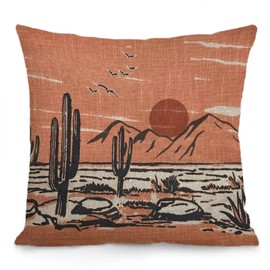AOFANGGO Vintage Southwestern Landscape Pillow Cover 18x18 inch Sofa Pillowcase Western Equestrian Burnt Orange Sunset Rust Throw Pillowcase Lumbar Home Decoration