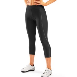 Bikewa Women's 4D Padded Bike Pants High Waist Cycling Shorts Bicycle Capris 3/4 Biking Tights with Zipper Pockets(Black/Dark Grey,L)