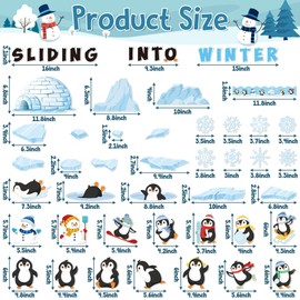 BkeeCten Winter Christmas Bulletin Board - 117pcs Sliding Into Winter Bulletin Board Set Glue Points Winter Cute Penguin Snowman Snowflake Paper Cut-Outs School Classroom Xmas Bulletin Board Decor