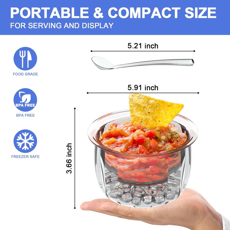 Pebblini 2-Pack Acrylic Dip Bowls,Dip On Ice 16oz Ice Chilled