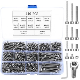440-Piece M4 Screw Set, Stainless Steel Hex Screws with Nuts and Washers, Screws Nuts and Washers Assortment, Hex Screw Set with 2 Pieces Wrenches