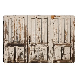 Ambesonne Pet Mat for Food and Water, Rectangle Non-Slip Rubber Mat for Dogs and Cats, Vintage House Entrance with Vertical Old Planks Distressed Rustic Hardwood Design, Brown White