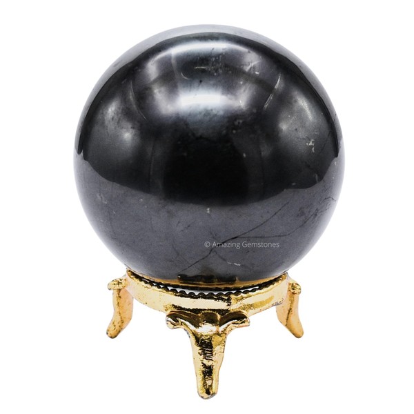 Shungite Crystal Ball with Stand - 2" Inches Crystal Sphere