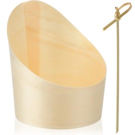 Yiyiring 50 Pcs 4oz Slanted Wooden Dessert Cups with 200 Bamboo Skewers Disposable Tasting Cups for Appetizers, Cheese, Fruits, Weddings, Parties & Charcuterie Boards Mini Snack Containers