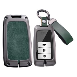 HIBEYO 2/3/4 Button Key Fob Cover Compatible with Honda Acura RLX MDX CDX TLX-L NSX RDX Accessories Alloy Leather Key Shell Smart Key Case with Keychains-Long Keychian Green