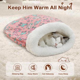 Cat Sleeping Bag, Cat Sleeping Bag for Indoor Cats, Warm Sleeping Bag for Cats, Comfortable Warm Semi-Enclosed Cat Winter Sleeping Bag Pet Bed with Cave for Cats 6-8kg (Pink)