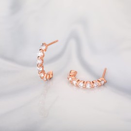 EAMTI 925 Sterling Silver Rose Gold Hoop Earrings for Women CZ Cubic Zirconia Half Hoop Earrings Small Split Huggie Hoop Earrings Hypoallergenic