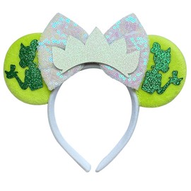 FUGUIZHU Mouse Ear Headband,Tiana Princess Ear Hairband,Crown Glitter Sequin Bow Ears for Women Adult Cosplay Costume Birthday Party Decorations Favor Shiny Hair Accessory-152