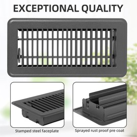 2 Pack Floor Register 4x10, Floor Vent Covers for Home Floor, Heavy Duty Steel Walkable Floor Grates, Adjustable Air Vent Covers Rust Proof Finish, 4" x 10'' Floor Vents, Grey