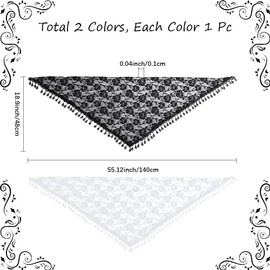 CABODYALS 2Pcs 2 Colors Lace Scarf Head Wrap Vintage Soft Triangle Hairband Rose Pattern Fabric Floral Edging Trimming Polyester Cloth Headbands for Women Hair Accessories Party Wedding Daily Wear